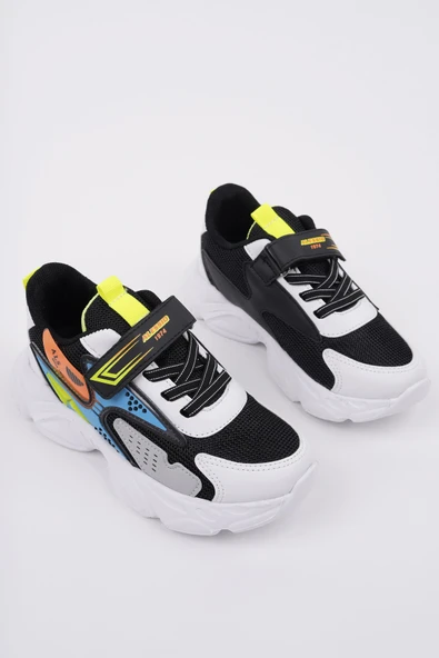 Muggo PANTER Kalın Taban Cırtlı ve Bağcıklı Unisex Çocuk Sneaker Spor Ayakkabı  MAVİ 28 - 4
