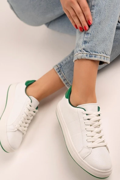 Muggo Harvest Garantili Unisex Bağcıklı Sneaker Spor Ayakkabı  BEYAZ - YEŞİL 40