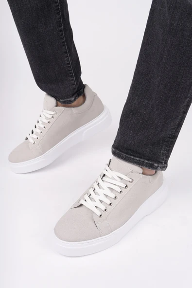 Muggo ZEYN Kalın Taban Bağcıklı Erkek Günlük Sneaker Spor Ayakkabı  Bej Süet 43 - 8