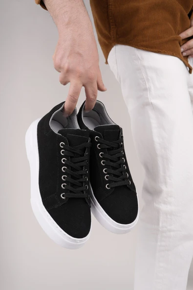 Muggo ZEYN Kalın Taban Bağcıklı Erkek Günlük Sneaker Spor Ayakkabı  SİYAH SÜET 40 - 5