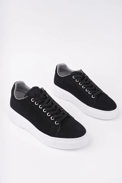 Muggo ZEYN Kalın Taban Bağcıklı Erkek Günlük Sneaker Spor Ayakkabı  SİYAH SÜET 40 - 2