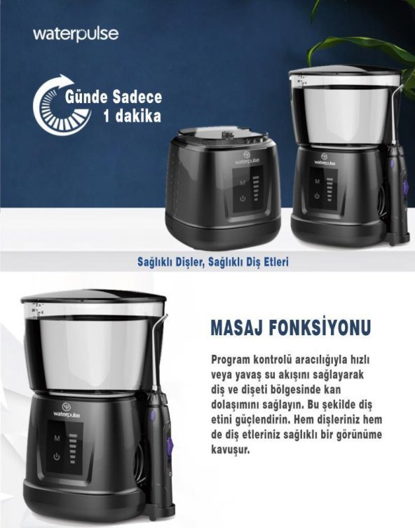 WaterPulse WP-V700Plus-B Water Flosser Profesyonel, Masajlı, 1000ml Diş/Protez Bakım ve Ağız Duşu - 4