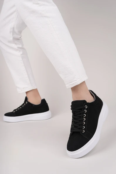 Muggo ZEYN Kalın Taban Bağcıklı Erkek Günlük Sneaker Spor Ayakkabı  SİYAH SÜET 40 - 6