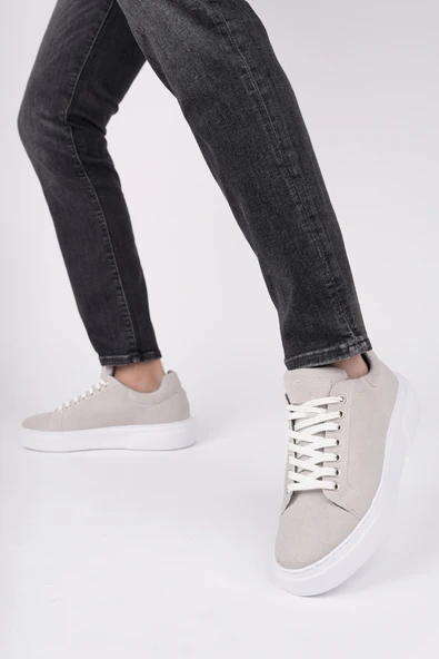 Muggo ZEYN Kalın Taban Bağcıklı Erkek Günlük Sneaker Spor Ayakkabı  Bej Süet 43 - 5