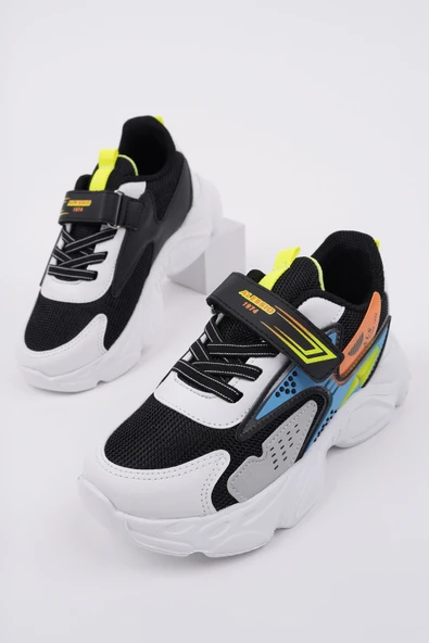 Muggo PANTER Kalın Taban Cırtlı ve Bağcıklı Unisex Çocuk Sneaker Spor Ayakkabı  MAVİ 34
