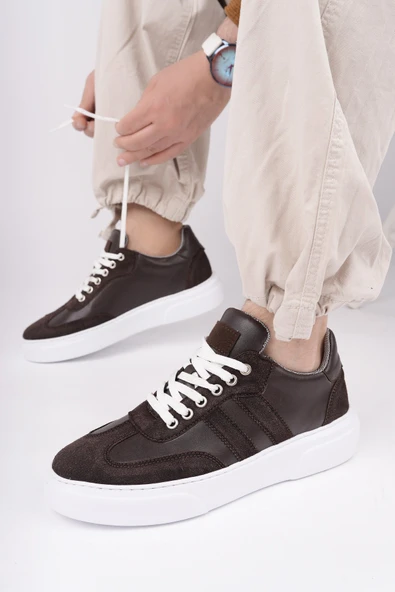 Muggo LOGAN Kalın Taban Bağcıklı Erkek Günlük Sneaker Spor Ayakkabı  KAHVERENGİ 44 - Resim 5