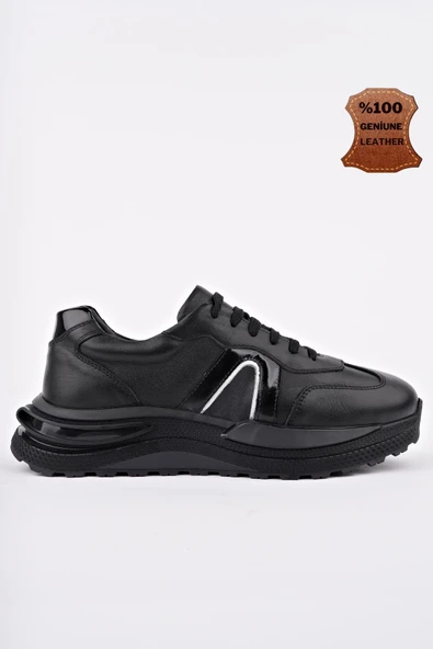 Muggo BRUNO Bağcıklı Hakiki Deri Kalın Taban Erkek Günlük Sneaker Spor Ayakkabı  SİYAH 40