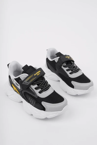 Muggo PANTER Kalın Taban Cırtlı ve Bağcıklı Unisex Çocuk Sneaker Spor Ayakkabı  SİYAH 35 - 4