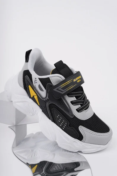Muggo PANTER Kalın Taban Cırtlı ve Bağcıklı Unisex Çocuk Sneaker Spor Ayakkabı  SİYAH 35 - 2