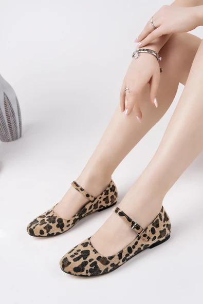 Muggo JENNİFER Tek Bantlı Leopar Desenli Kadın Günlük Babet  Leopar 38