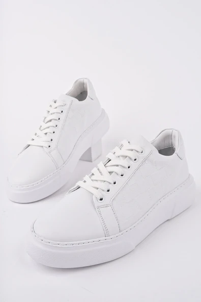 Muggo MORTA Kalın Taban Bağcıklı Hakiki Deri Erkek Günlük Sneaker Spor Ayakkabı  BEYAZ 40 - 2