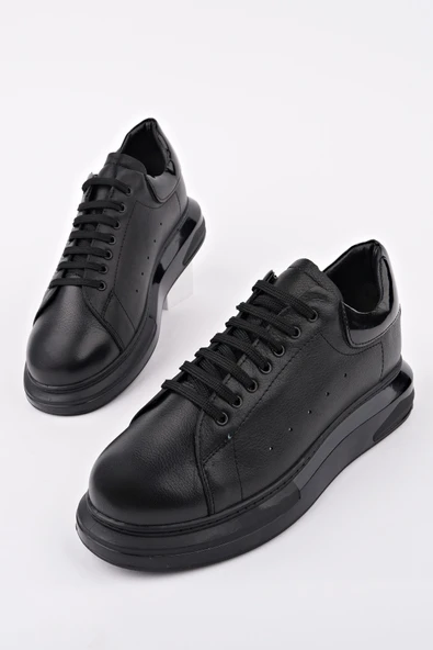 Muggo LORD Bağcıklı Hakiki Deri Kalın Taban Erkek Günlük Sneaker Spor Ayakkabı  SİYAH 43 - 3