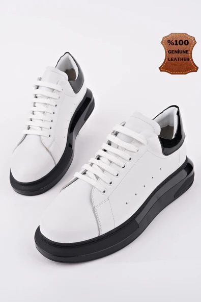 Muggo LORD Bağcıklı Hakiki Deri Kalın Taban Erkek Günlük Sneaker Spor Ayakkabı  BEYAZ 40