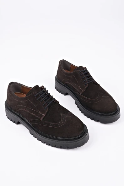 Muggo AMOUR  Bağcıklı Hakiki Deri Kalın Taban Günlük Casual Makosen Kadın Loafer Ayakkabı  KAHVERENGİ - SÜET 36 - Resim 3