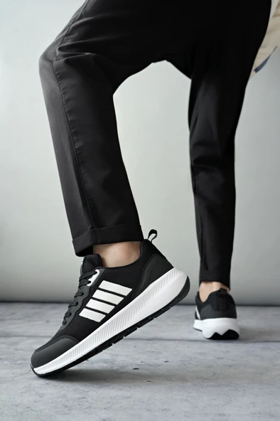 Muggo KENS Garantili Erkek Ortopedik Günlük Bağcıklı Yürüyüş Koşu Sneaker Spor Ayakkabı  SİYAH- BEYAZ 40 - 7