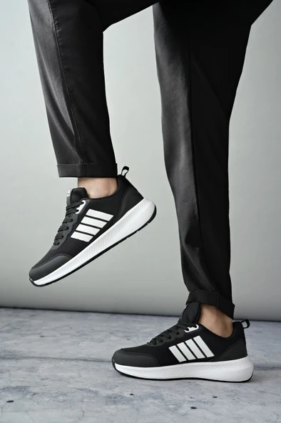 Muggo KENS Garantili Erkek Ortopedik Günlük Bağcıklı Yürüyüş Koşu Sneaker Spor Ayakkabı  SİYAH- BEYAZ 40 - 5