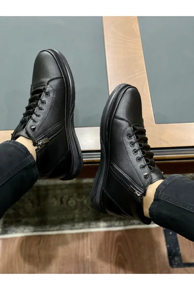 Muggo  M226 Garantili Erkek Kışlık Bağcıklı Fermuarlı Bot  SİYAH 44 - Resim 5