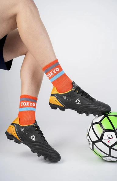 Muggo Pascal Unisex Garantili Krampon Halı Saha Futbol Spor Ayakkabı  SİYAH - TURUNCU 41