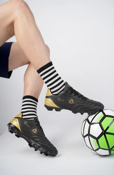Muggo Pascal Unisex Garantili Krampon Halı Saha Futbol Spor Ayakkabı  SİYAH - ALTIN 42