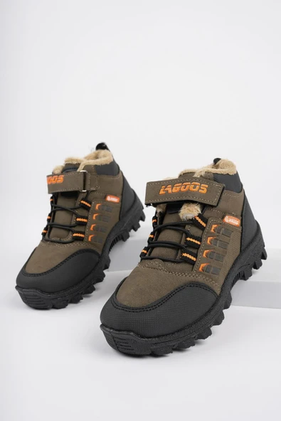 Muggo BOB Garantili Bağcıklı Cırtlı İçi Kürklü Unisex Çocuk Outdoor Kışlık Bot   HAKİ 34