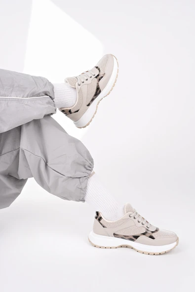 Muggo MELODY Kadın Kalın Taban Günlük Leopar Desenli Bağcıklı Sneaker Spor Ayakkabı  TEN 38 - 5