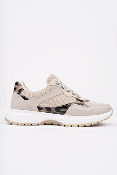 Muggo MELODY Kadın Kalın Taban Günlük Leopar Desenli Bağcıklı Sneaker Spor Ayakkabı  TEN 38