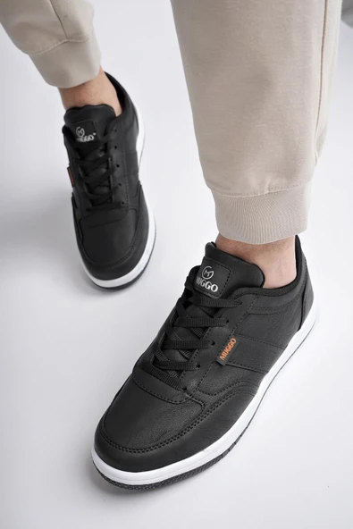 Muggo JOEL Garantili Erkek Günlük Casual Bağcıklı Sneaker Spor Ayakkabı  SİYAH- BEYAZ 43
