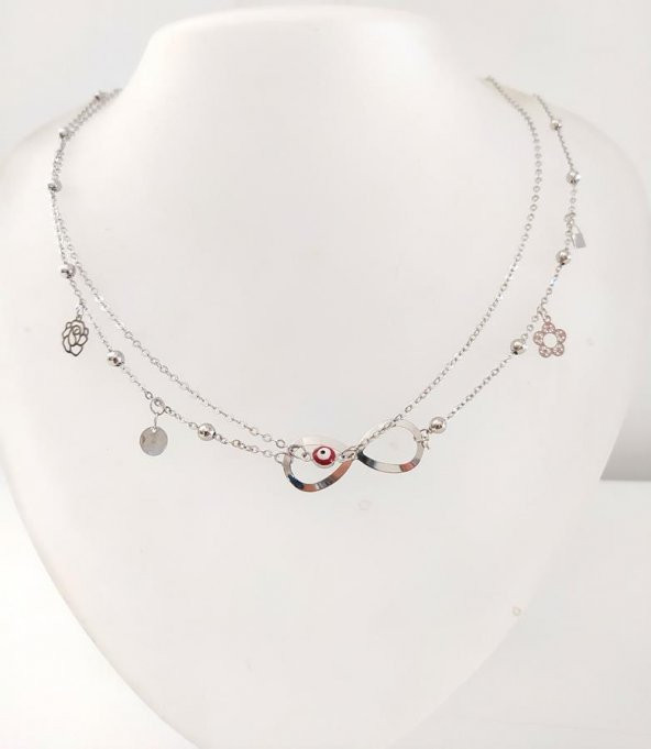 Nazar Boncuklu Bijuteri Sonsuzluk Kolye Gümüş Renk ürün görseli