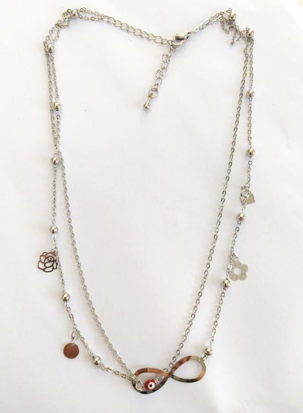 Nazar Boncuklu Bijuteri Sonsuzluk Kolye Gümüş Renk - Resim 2