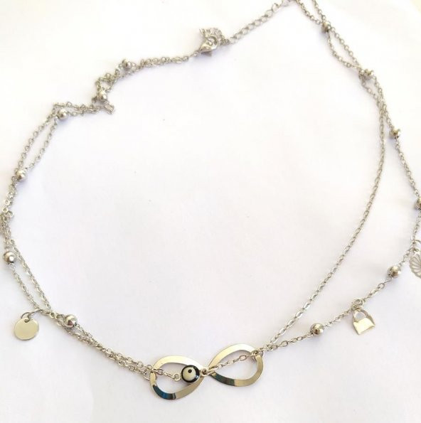 Nazar Boncuklu Bijuteri Sonsuzluk Kolye Gümüş Renk - Resim 3