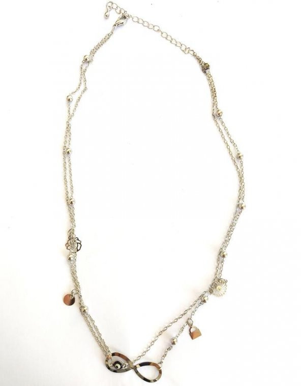 Nazar Boncuklu Bijuteri Sonsuzluk Kolye Gümüş Renk - Resim 4