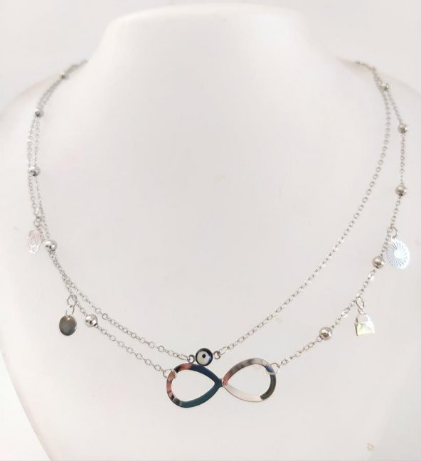 Nazar Boncuklu Bijuteri Sonsuzluk Kolye Gümüş Renk - Resim 5