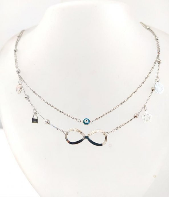 Nazar Boncuklu Bijuteri Sonsuzluk Kolye Gümüş Renk - Resim 6