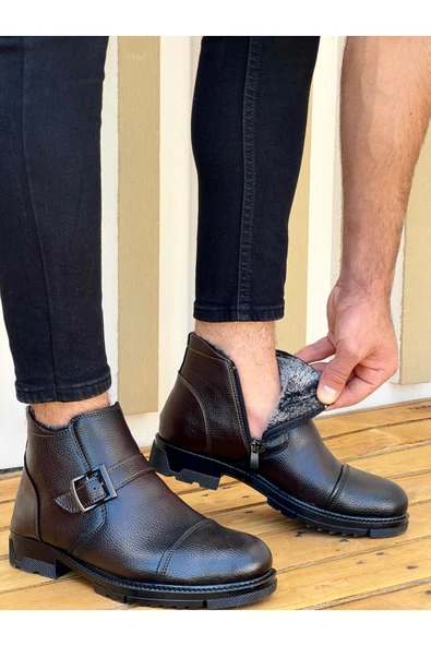 Muggo M1001 Su&soğuk Geçirmez Kürklü Garantili Unisex Kışlık Fermuarlı Bot Kauçuk Taban Sağlam  KAHVERENGİ 42