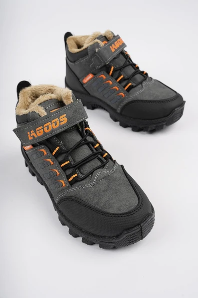 Muggo BOB Garantili Bağcıklı Cırtlı İçi Kürklü Unisex Çocuk Outdoor Kışlık Bot   FÜME 31