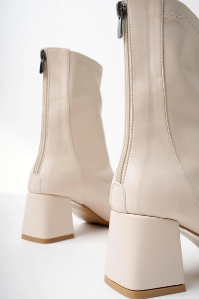 Muggo SASHA Garantili Küt Burun Arkadan Fermuarlı Kadın Topuklu Bot  TEN 40 - Resim 8