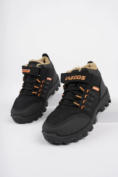 Muggo BOB Garantili Bağcıklı Cırtlı İçi Kürklü Unisex Çocuk Outdoor Kışlık Bot   SİYAH 33