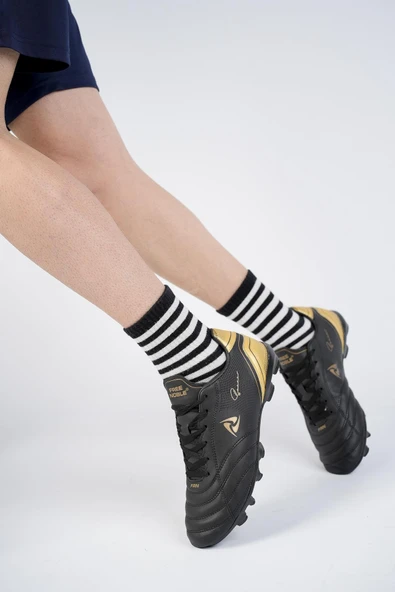 Muggo Pascal Unisex Garantili Krampon Halı Saha Futbol Spor Ayakkabı  SİYAH - ALTIN 41 - 5