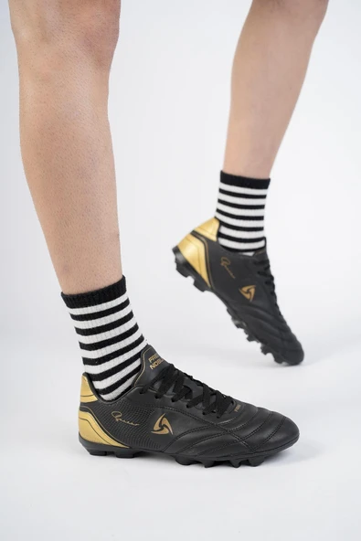 Muggo Pascal Unisex Garantili Krampon Halı Saha Futbol Spor Ayakkabı  SİYAH - ALTIN 42 - 4