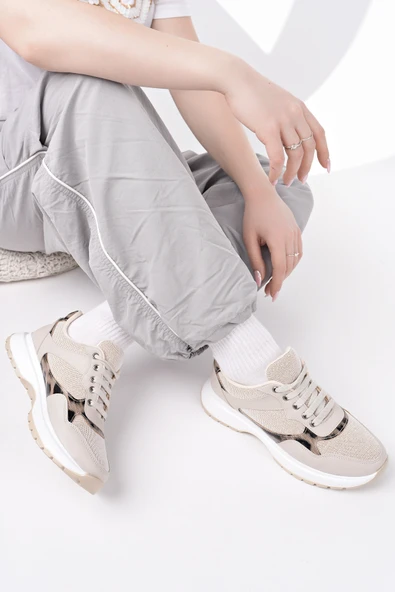Muggo MELODY Kadın Kalın Taban Günlük Leopar Desenli Bağcıklı Sneaker Spor Ayakkabı  TEN 38 - 7