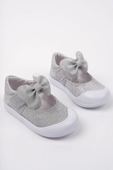 Muggo MOLİNA Cırtlı Fiyonklu Günlük Kız Çocuk İlk Adım Bebek Spor Ayakkabı  GÜMÜŞ 20 - Resim 4