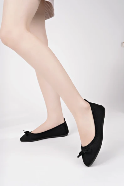 Muggo MİU Fiyonklu Kadın Deri Günlük Babet  SİYAH 40 - Resim 3