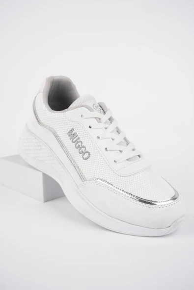Muggo COCO Garantili Kadın Ortopedik Günlük Bağcıklı Şık Rahat Sneaker Spor Ayakkabı  BEYAZ 39 - 4
