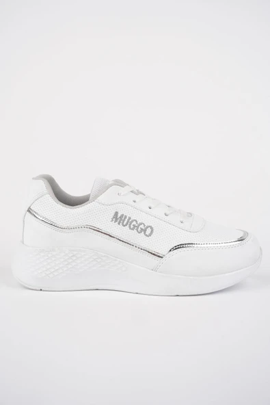 Muggo COCO Garantili Kadın Ortopedik Günlük Bağcıklı Şık Rahat Sneaker Spor Ayakkabı  BEYAZ 39