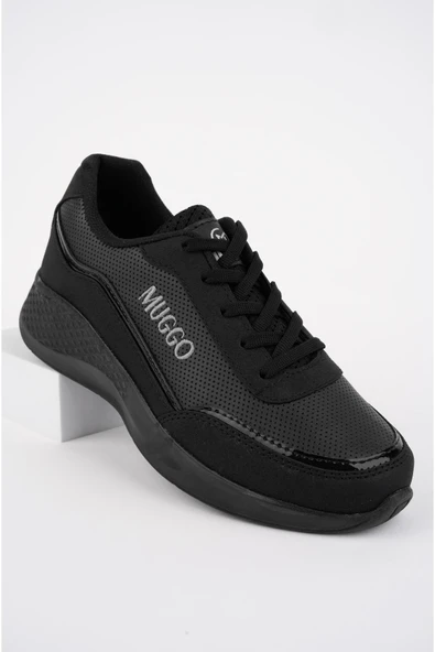 Muggo COCO Garantili Kadın Ortopedik Günlük Bağcıklı Şık Rahat Sneaker Spor Ayakkabı  SİYAH 39