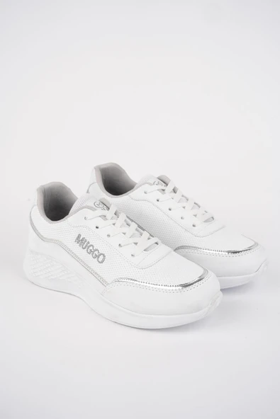 Muggo COCO Garantili Kadın Ortopedik Günlük Bağcıklı Şık Rahat Sneaker Spor Ayakkabı  BEYAZ 39 - 2
