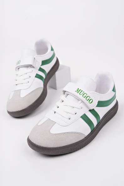 Muggo DUDLEY Günlük Ortopedik Bağcıklı Ve Cırtlı Çocuk Sneaker Spor Ayakkabı  YEŞİL 35