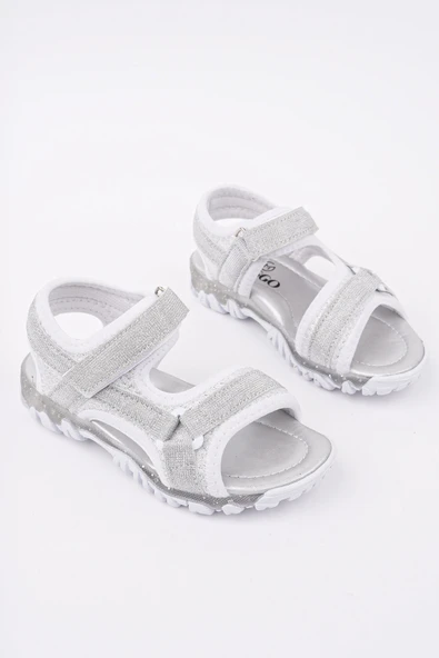 Muggo ELON Cırtlı ve Simli Günlük Kız Çocuk Sandalet  GÜMÜŞ 29 - Resim 2
