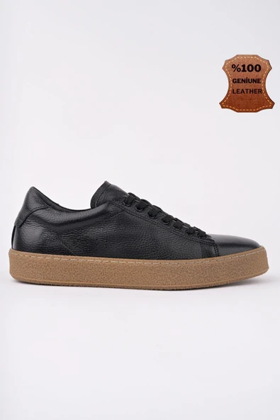 Muggo CRAW Kalın Taban Bağcıklı Hakiki Deri Erkek Günlük Casual Sneaker  SİYAH 41