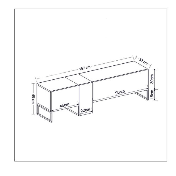 T0016 Kapaklı, Metal Ayaklı, Tv Sehpası Beyaz Mermer/Beyaz - 5